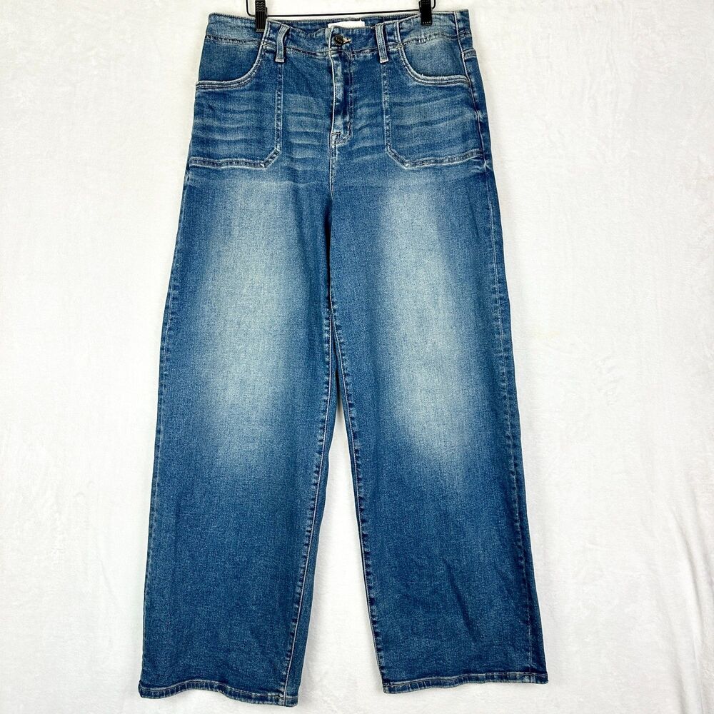 Risen Jeans High Rise Wide Leg Baggy Jeans Size 15/32 Stretch Medium Wash